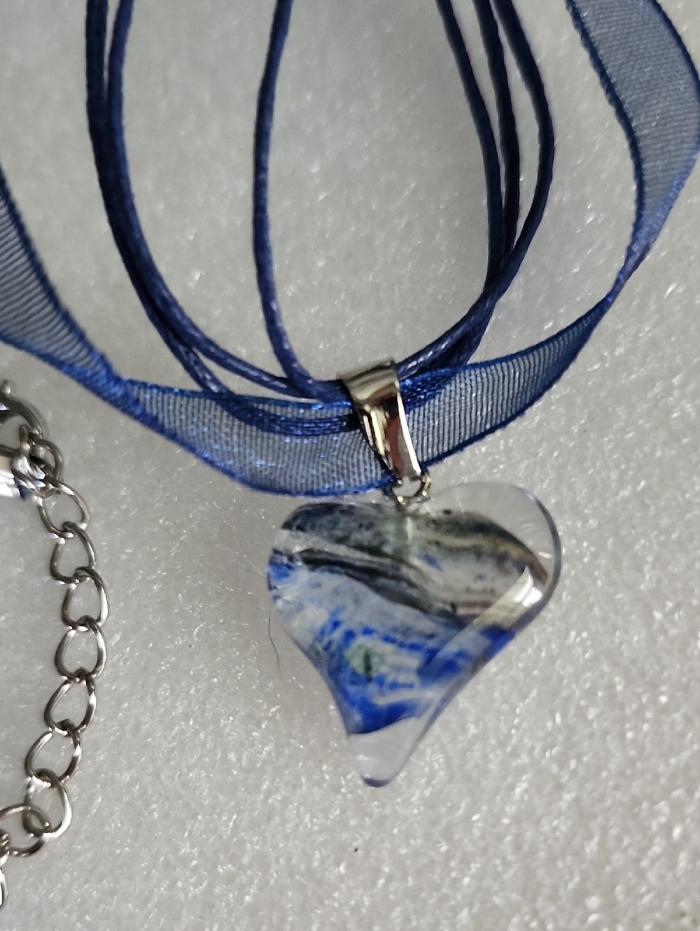 Hand Crafted Blue Heart Glass Pendant Necklace